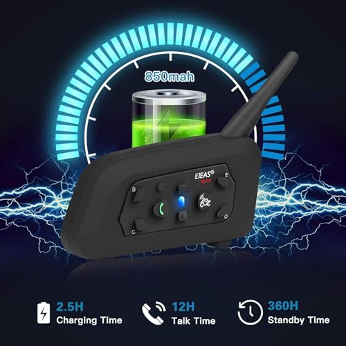 EJEAS V6 Pro Motorcycle Helmet Bluetooth Intercom, 2-Way 1200M Motorcycle Bluetooth Headset Universal Communication System with Noise Cancellation and Waterproof for Dirt Bike/ATV/Snowmobile (1PC) - size: V6-1