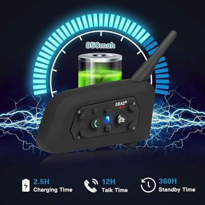 EJEAS V6 Pro Motorcycle Helmet Bluetooth Intercom, 2-Way 1200M Motorcycle Bluetooth Headset Universal Communication System with Noise Cancellation and Waterproof for Dirt Bike/ATV/Snowmobile (1PC) - size: V6-1