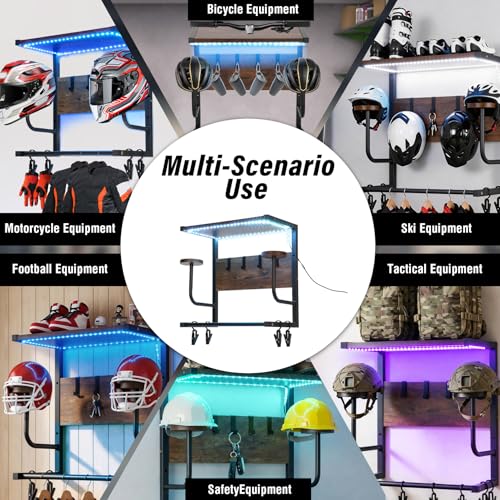 Motorcycle Helmet Rack Wall Mount with Light, Black & Steel Motorcycle Helmet Rack With RGB Light, Waterproof Heavy Duty Helmet Display Shelf for Jackets, Gear & Motorcycle Accessories Storage - size: Small