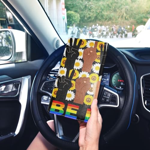 GuoChe Pu Leather Registration and Insurance Card Holder Men Women Document Wallet for any Car, Truck, Motorcycle, Trailer or Boat Be Kind Rainbow Sign Language Lgbt Pride Equality Kindness - color: 11