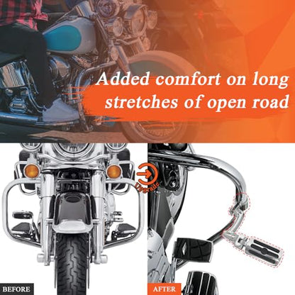 FOVPLUE 1", 1.25" Highway Footpegs,Adjustable Highway Peg for Harley Touring Softail Dyna Sportster Honda Kawasaki Suzuki Yamaha Indian Victory with 1", 1-1/4",22-35mm Engine Guards/Tubing,Chrome - color: CHROME and Rubber Style