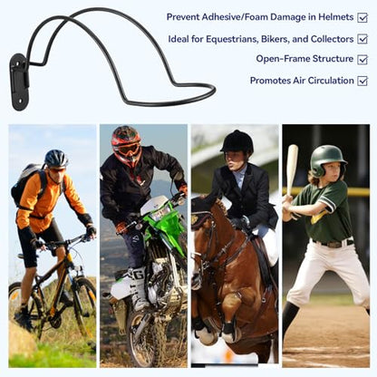 4 Pack Wall Mounted Helmet Rack, Storage Display Rack Helmet Holder Hook Heavy-Duty Metal Racks with Screws for Equestrian Motorcycle Baseball Hockey Rugby Helmets