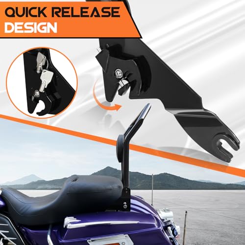 AUFER Motorcyle Rear Passenger Backrest Sissy Bar With Locked Rotary Latches Clips Compatible With For Harley Touring Road King Electra Glide Street Glide Road Glide FLHR FLHX FLHT FLTR 2009-2025 | Premium Stylish Sissy Bar Backrest, Quick Install & Easy