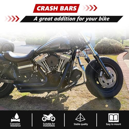 Crash Bar for Harley Dyna 2006-2017, 1 1/4" Highway Footpegs Engine Guard Protector for Low Rider, Wide Glide, Fat Bob, Street Bob, Super Glide, Switchback, CVO Fat Bob (Black) - color: Black