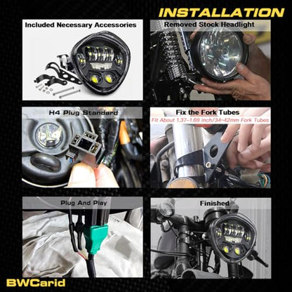 7 Inch LED Motorcycle Headlight DOT Approved With DRL Demon Eye Hi/Low Beam Headlamp with Clamp Mount Bracket Fit 1.37-1.69 Inch Fork for Cafe Racer Chopper Bobber Scrambler Motorcycle - size: 7in C3 Motorcycle Headlight with DRL Triangle