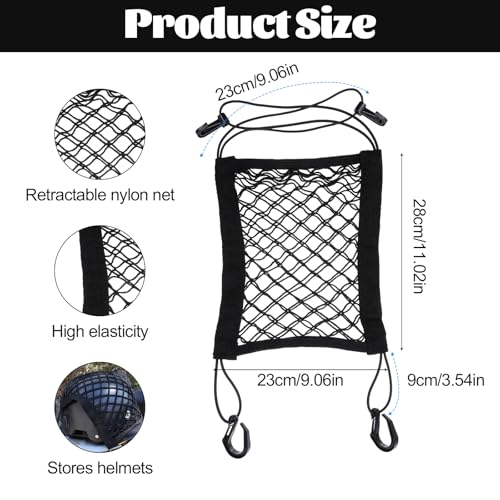 2PCS Motorcycle Bungee Cargo Net, Universal Elastic Automotive Small Cargo Net, Double Layer Storage Bungee Nets, Upgrade Bike Cargos Nets with Adjustable Hooks, 11" x 9"