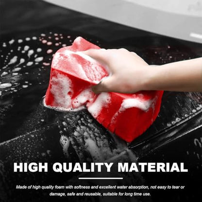 Car Wash Sponge, Large Scratch-Free Cross Cut Sponge for Soap and Rinseless Washing, Durable Ultra Soft Foam Grid Extra Absorbent Car Cleaning Sponge Pad, Car Accessories (Red) - color: Red