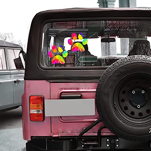2 Pack 5.1" Rainbow Tie Dye Cat Dog Pawprint Reflective Vinyl Car Decals Stickers Van Trucks Women Men Motorcycle Laptop Decals Skateboard Bike Bumper Window - color: Paw-1