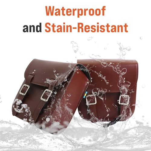 Japard Leather Motorcycle Saddlebags, Retro Bicycle Rack Bag, 2 Pcs Pannier Rear Rack Bike Bags, Biker Side Bags, Brown
