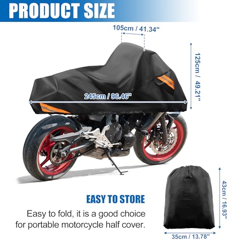uxcell Motorcycle Cover Waterproof Half Cover Outdoor Motorbike Rain Cover Protector for Harley Dyna FXD FXDF Low Rider Super Wide Glide Fits 96" Black