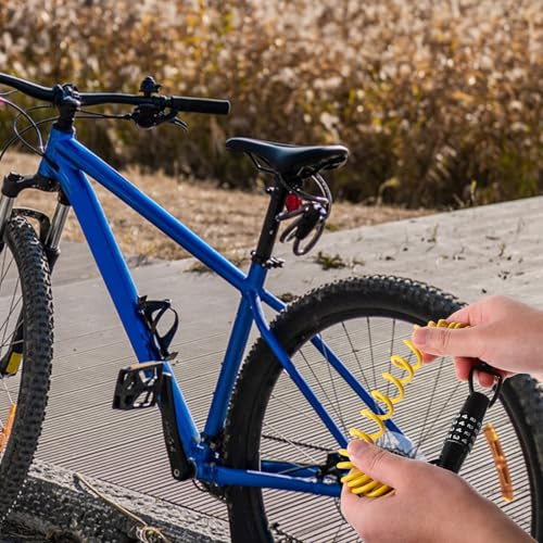 Happyyami Retractable Bike Cable Lock and Motorcycle Helmet Lock with Resettable Combination Password, Lightweight Steel Wire Anti-Theft Security for Road and Mountain Bikes, Scooter