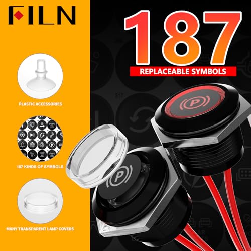 LED Indicator Lights 2PCS 12V 19mm Mounting Holes Includes 187 Replacement Symbols IP67 Waterproof Metal 24V Pilot Lights for Cars Boats Industrial Panels Dashboards (Red Light) - color: 19mm-Red Light-2PCS