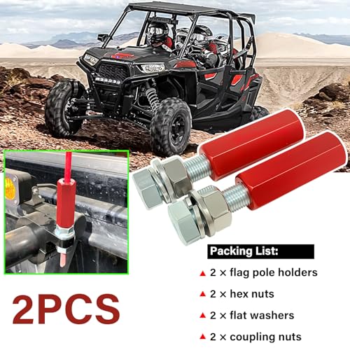 Universal Red 1/4'' Quick Release Flag Pole Holder-2 Pack | Whip Dune Flag Mount, for Motocross, UTV, ATV, Motorcycle, Boat, Off Road, Aluminum and Steel Material - color: Red