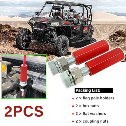 Universal Red 1/4'' Quick Release Flag Pole Holder-2 Pack | Whip Dune Flag Mount, for Motocross, UTV, ATV, Motorcycle, Boat, Off Road, Aluminum and Steel Material - color: Red