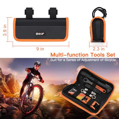 Bicycle Repair Bag With Tire Pump, Portable Tool Kit for Camping Travel - Bike Glueless Patches, Maintenance Essentials All in One Safety Kit