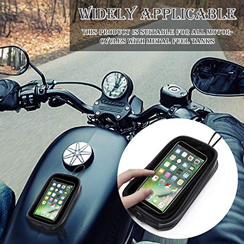 Motorcycle Magnetic Tank Bag,Transparent Waterproof Motorbike Phone Pouch Case with 7 Powerful Magnets,Mobile Phone Bag for All Motorcycles with Metal Fuel Tanks, Black