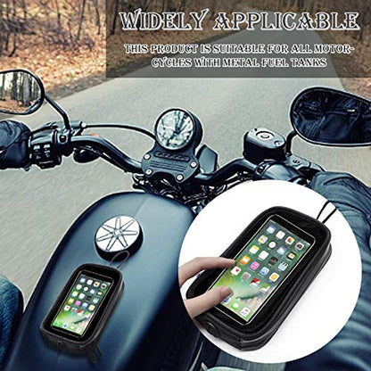 Motorcycle Magnetic Tank Bag,Transparent Waterproof Motorbike Phone Pouch Case with 7 Powerful Magnets,Mobile Phone Bag for All Motorcycles with Metal Fuel Tanks, Black