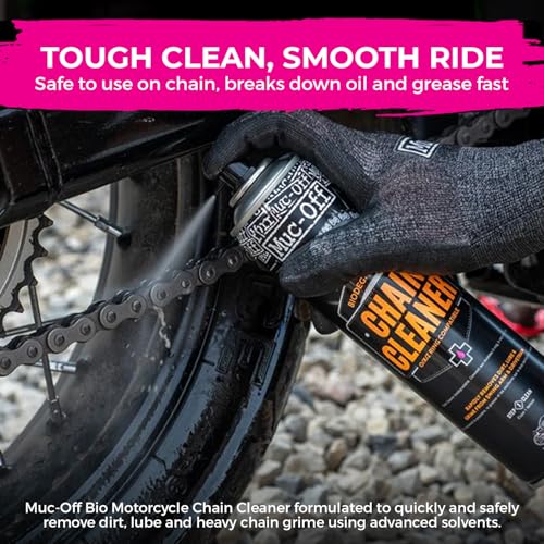 Muc-Off Motorcycle Chain Cleaner + 5x Bike Brush Kit | Motorcycle Chain Degreaser Cleaner with Chain Cleaning Brush Set | Instant Grease Cutting Formula | Easy to Use - size: 3.5 Fl Oz + 5 Brush Set