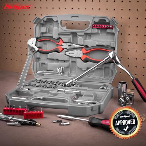 Hi-Spec Tools 67pc SAE Auto Mechanics Hand Tool Kit Set. Complete Car, Motorcycle, Engine & Garage Repairs with Sockets, Ratchet Wrench, Pliers & More - size: SAE_67 PCS