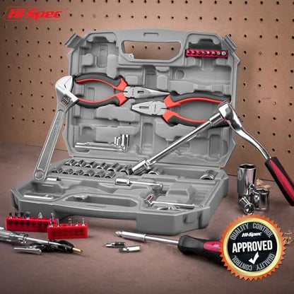 Hi-Spec Tools 67pc SAE Auto Mechanics Hand Tool Kit Set. Complete Car, Motorcycle, Engine & Garage Repairs with Sockets, Ratchet Wrench, Pliers & More - size: SAE_67 PCS