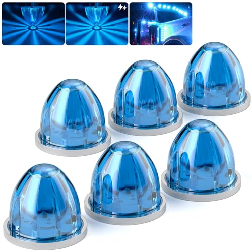 BJZ 6Pcs Ice Blue Watermelon LED Strobe+Constant Marker Lights Dual Function Watermelon-Shaped Side Marker Clearance Tail Top Cap Roof Lights for Trailer Truck Semi-Trailer Heavy-Duty Truck Bus Van - color: Ice Blue, size: 6 Pack