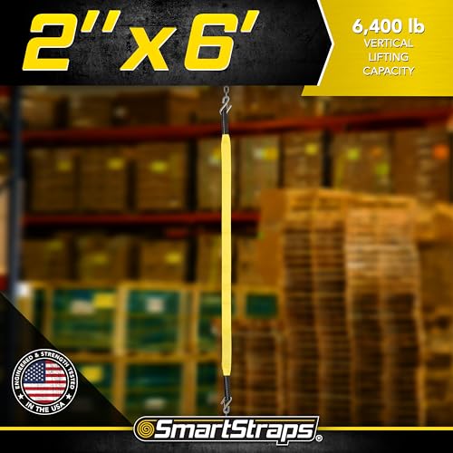 SmartStraps 2”x6’ Nylon Webbing Sling (1pk) – 6,400lb Vertical Lifting Capacity – Safely Lift Heavy Loads, Made with Strong Flexible Webbing, Small, Yellow - size: 6' 6400 lb.