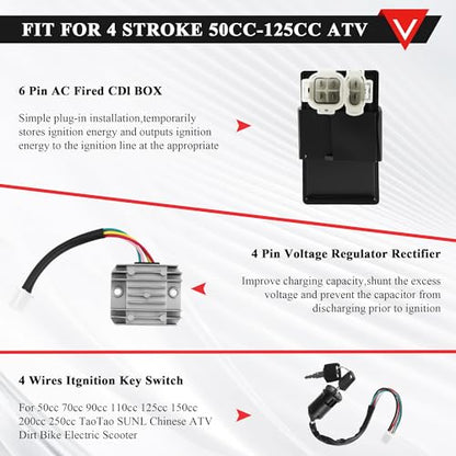 PRO BAT GY6 Full Electrics Wiring Harness W/O Waterproof Cap CDI Coil Solenoid GY6 125cc 150cc 200cc 250cc Chinese Elecric Start ATV Quad Bike Buggy Go Kart Scooter Moped Kandi - style: w/o Cap 150cc Wiring Harness（Orange Ignition Coil+Grey Rectifier）