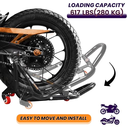 Grand Pitstop Universal Adjustable Rear Paddock Stand for Motorcycle with Swingarm Rest (360° Dismantable, Black, Motorcycle Weight Up to 500 lbs/ 226 Kgs)
