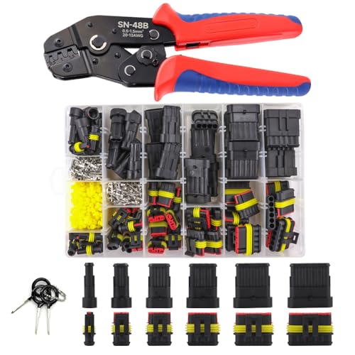 43 Sets 711Pcs Waterproof Wire Connectors with Tool - Automotive Male/Female 1/2/3/4/5/6 Pin - for Cars, Motorcycles & Boats - 22-16AWG Crimping. - size: 711PCS Connectors+Crimper