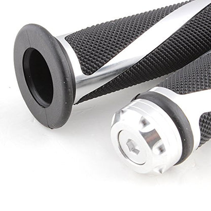 Pair of 7/8" 22mm Motorcycle CNC Aluminum Rubber Gel Hand Grips Handlebar for Sports Bike Chopper Cruiser Bike - color: Silver with Bar End