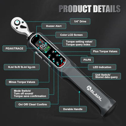 Digital Torque Wrench 0.4-22.1 Ft.Lb/0.5-30 Nm, 1/4 Drive Dual Direction Rachet Torque Wrench with Vibration, Buzzer and LED Alert, Electronic Torque Wrench for Bike Motorcycle Car Repair - size: 0.4-22.1 Ft.Lb/0.5-30 Nm-V