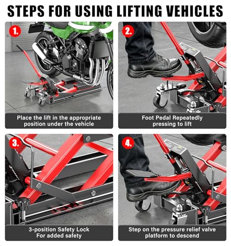 1500 LBS Heavy Duty Motorcycle Scissor Lift Jack, 4.5" to 14.6" Height, Portable Steel Construction for Motorcycle, ATV, Dirt Bike Maintenance with Optional Attachments