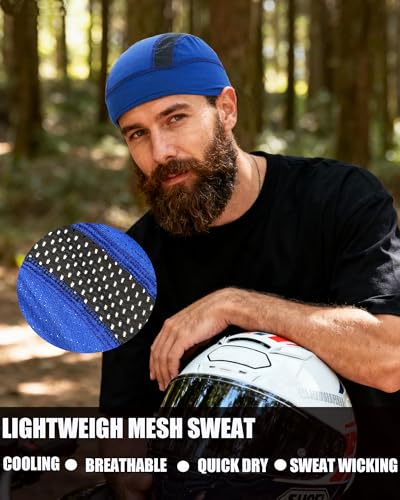Cooling Skull Cap Helmet Liner-Lightweigh Mesh Sweat Wicking Beanie Caps for Hard Hat,Motorcycle,Cycling,Running - color: 1-royal Blue