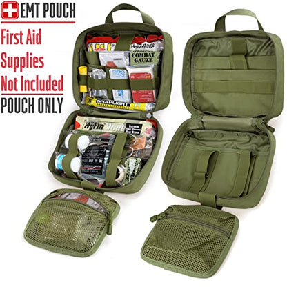 LIVANS Tactical Molle Medical Pouch - Upgraded Size, Large Capacity IFAK Pouch with Detachable Quick Release and Headrest Mount, Includes Flag and Cross Patch - color: Army Green