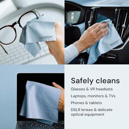 Elite Tech Gear Large Microfiber Cleaning Cloth Kit - 2-pc 12" x 12", Black Glasses Cleaning Cloth for TV Screens and Lenses - 3-pc Lens Cleaner Sprays - color: Black, size: Kit (Pack of 2)