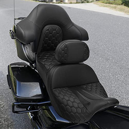 C.C. RIDER Motorcycle Hammock Seat+ Rider Backrest+ King/Chopped Trunk Backrest Pad Fit for Harley 2014-2023 Touring Road King FLHR Street Glide FLHX Road Glide FLTRX Electra Glide FLHT - color: 23# Black (Seat+ 2 Backrests)