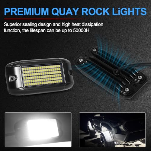 Nicoko 108 High-Power LEDs per Pod 4Pods Pure White Rock Lights Ultra-Bright Offroad Underglow Kit Advanced Heat Dissipation IP68 Waterproof for Truck, SUV, UTV, ATV, RZR - size: Pure white 108w rock lights