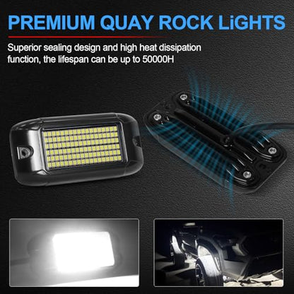 Nicoko 108 High-Power LEDs per Pod 4Pods Pure White Rock Lights Ultra-Bright Offroad Underglow Kit Advanced Heat Dissipation IP68 Waterproof for Truck, SUV, UTV, ATV, RZR - size: Pure white 108w rock lights