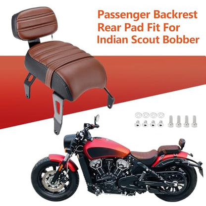 Passenger Seat Backrest, Detachable Motorcycle Rear Seat, Soft Leather Passenger Seat & Backrest Pad Set Fit for Indian Scout Bobber 2018-2023 Replace OEM Number: 2882853-LNA (Brown)