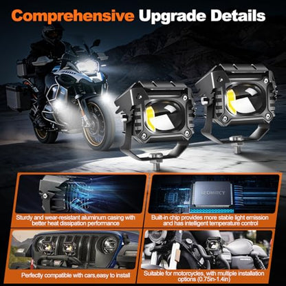 LEDMIRCY Motorcycle Auxiliary Lights, LED Fog Light 2PCS with Switch Wiring Harness Kit Motorcycle Driving Spot Lights IP68 Waterproof and Shockproof Suitable for Off-Road,ATV,Snowmobile,etc