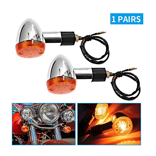 Saihisday Motorcycle Turn Signal Lights Chrome Bullet 12V Universal Motorcycle Front Rear Blinker Indicator Replacement for Honda Yamaha Suzuki Harley(Amber)