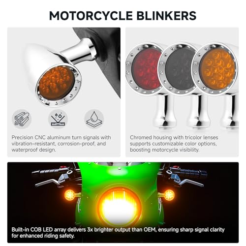 Rich Choices 2pcs Chrome 15 LED Motorcycle Stop Brake Running Turn Signal Indicator Amber Lights For Harley Honda Chopper (Chrome-Amber Light) - color: Chrome-Amber Light