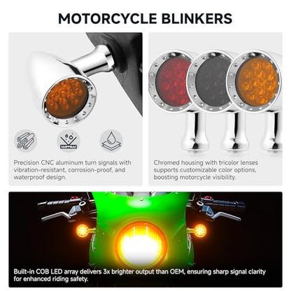 Rich Choices 2pcs Chrome 15 LED Motorcycle Stop Brake Running Turn Signal Indicator Amber Lights For Harley Honda Chopper (Chrome-Amber Light) - color: Chrome-Amber Light