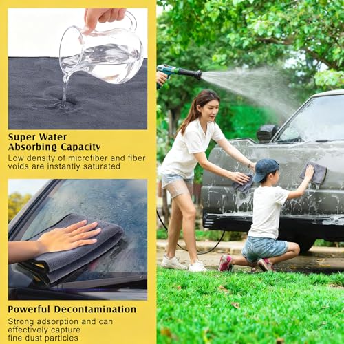 Ultrasoft, Large, Thick and Quick Drying Car Microfiber Cleaning Towel 800GSM Polishing Waxing Auto Detailing Towel Cloth (6pack) (Grey-Yellow) - color: Grey-yellow,6pack