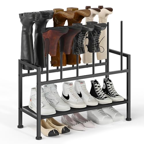 DIMJ Free Standing Shoe Racks - 3-Tier Boot Rack, Black Metal Storage Organizer for Tall Boots, Sneakers, Closet Organizer, Multiuse Shoe Rack, Fits 6 Pairs - size: 1 Pack - 3-Tier