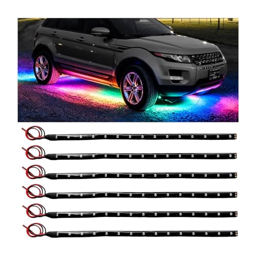 6 PCS 15 LED Strip Underbody Light, 12" 12V Super Bright Underbody Light Strip with 10" Wire, Waterproof Flexible LED Interior Exterior Decoration Lamp for Car Motorcycle Truck (Colorful) - color: Colorful