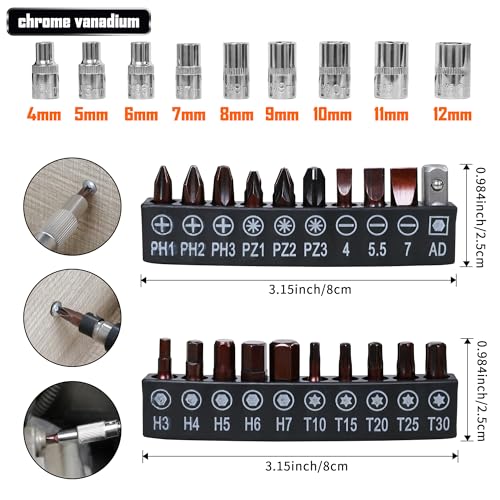 39-Piece Flexible Drill Bit Extension Set with 105° Right Angle Adapter, Metric Sockets, Magnetic Bit Holders, Storage Case