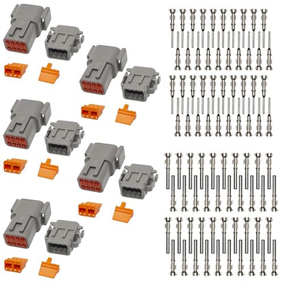 Deutsch DTM Grey 8 Pin Connectors 5 Sets, Waterproof Electrical Wire Connector with Stamped Contacts and Seal Plug for Truck, Off-Road Vehicles, Construction, Agriculture, Marine, Motorcycle Wiring - size: 8Pin-5 Set