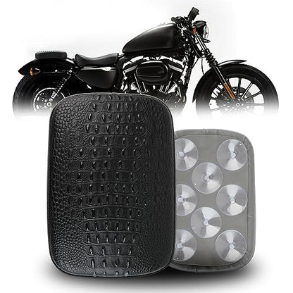 DREAMIZER Motorcycle Leather Pillion Rear Passenger Pad Seat 8 Suction Cup Rectangular Passenger Seat Compatible with Harley Bikes Custom (Black-Crocodile) - color: Black#2-Crocodile