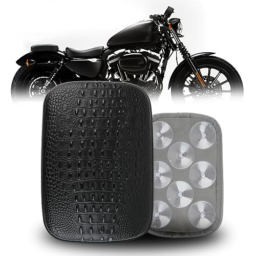 DREAMIZER Motorcycle Leather Pillion Rear Passenger Pad Seat 8 Suction Cup Rectangular Passenger Seat Compatible with Harley Bikes Custom (Black-Crocodile) - color: Black#2-Crocodile